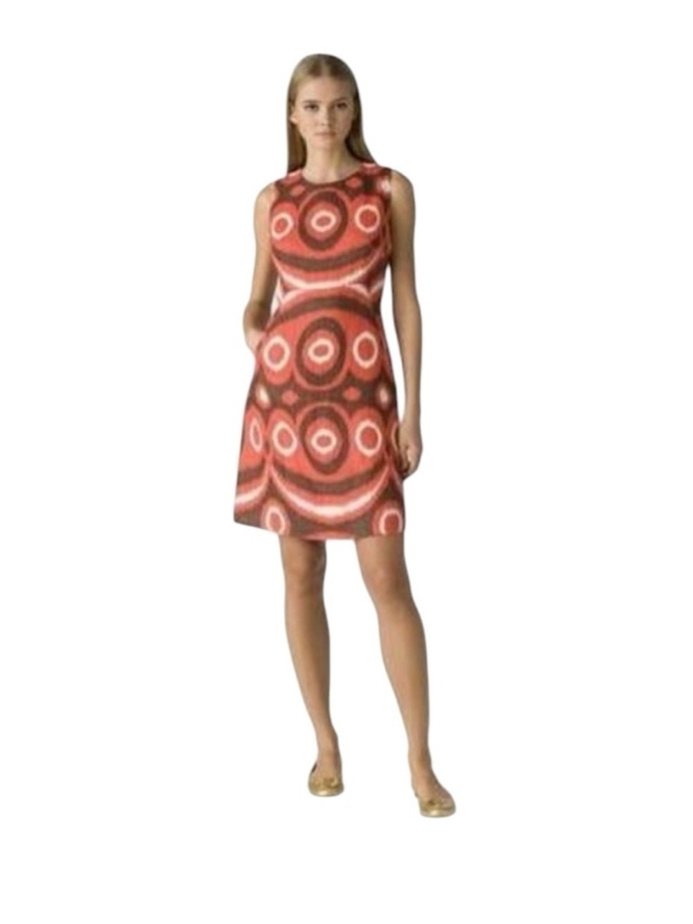 Tory Burch Joanna Linen Blend Shift Dress Orange Brown Ikat